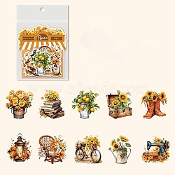 20Pcs 10 Styles Retro Paper Self Adhesive Stickers, Flower Decorative Decals for DIY Scrapbooking, Gold, 161x128x2mm, 2pcs/style(PW-WG44336-03)