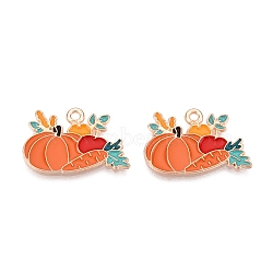 Thanksgiving Day Theme Alloy Enamel Pendants, Light Gold, Lead Free & Cadmium Free, Pumpkin, 16x23.5x1mm, Hole: 1.6mm(ENAM-T020-35E)