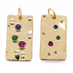 Brass Micro Pave Cubic Zirconia Charms, Long-Lasting Plated, Rectangle, Real 18K Gold Plated, 19.5x11x2mm, Hole: 3.4mm, Jump Ring: 5x0.8mm(ZIRC-G170-03G)
