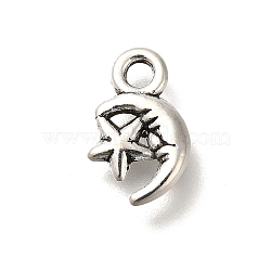 Alloy Pendants, Antique Silver Charms, Moon, 11.5x7.5x2mm, Hole: 1.6mm(FIND-U023-02AS-08)