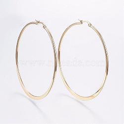 304 Stainless Steel Big Hoop Earrings, Hypoallergenic Earrings, Flat Ring Shape, Golden, 12 Gauge, 69~71x2mm, Pin: 0.7x1mm(EJEW-F105-13G)