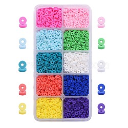 110G 10 Colors Handmade Polymer Clay Beads, Heishi Beads, for DIY Jewelry Crafts Supplies, Disc/Flat Round, Mixed Color, 4x1mm, Hole: 1mm, 11g/color(CLAY-SZ0001-28)