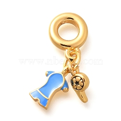 Brass Dodger Blue Enamel Clothes & Whistle European Dangle Charms, Large Hole Pendants, Real 18K Gold Plated, 26mm, Hole: 5mm(KK-U048-16G)