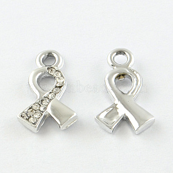 Awareness Ribbon Alloy Rhinestone Pendants, Platinum, 17x10x2mm, Hole: 2mm(PALLOY-L171-054)