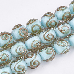 Handmade Gold Sand Lampwork Beads, Round, Pale Turquoise, 11.5~12.5x11~12mm, Hole: 1.5~2mm(LAMP-T006-07I)