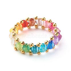 Transparent Acrylic Beads Finger Rings, with 304 Stainless Steel Beads, Ring, Colorful, 6.5mm, US Size 6 3/4(17mm)(RJEW-TA00004)