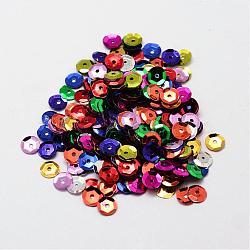 Plastic Paillette Beads, Semi-cupped Sequins Beads, Center Hole, Mixed Color, 10x0.5mm, Hole: 1mm(PVC-A001-10mm-M)