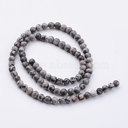 Natural Map Stone/Polychrome Jasper/Picasso Stone/Picasso Jasper Bead Strands, Round, 4~5mm, Hole: 0.5mm, about 86pcs/strand, 15.16 inch(G-K152-04-4mm)