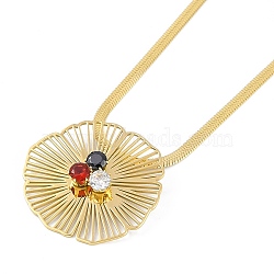 Ion Plating(IP) 304 Stainless Steel Pave Colorful Cubic Zirconia Flat Snake Chain Flower Pendant Necklaces for Women, Golden, 17.91 inch(45.5cm)(NJEW-K276-31G)