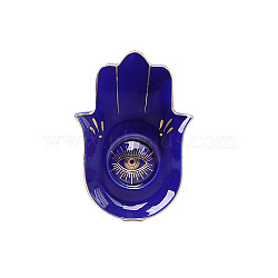 Porcelain Jewelry Plates, Hamsa Hand Shape Evil Eye Pattern Tray, Dark Blue, 170x115mm(DJEW-PW0015-02A-02)