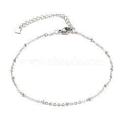 304 Stainless Steel Cable Chain, Satellite Chain Anklets, with Rondelle Beads and Lobster Claw Clasps, Stainless Steel Color, 8-1/8 inch(20.5cm)(X-AJEW-AN00327-01)