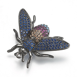 Brass Micro Pave Cubic Zirconia Pendants, Insect, Colorful, Gunmetal, 21x28x6mm, Hole: 0.8~1mm(ZIRC-E138-11B)