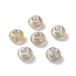 (Defective Closeout Sale: Yellowing), Resin European Beads, Large Hole Beads, with Silver Color Plated Brass Cores, Faceted, Rondelle, Silver, 14~14.5x8.5~9.5mm, Hole: 5mm(RPDL-XCP0001-01S)