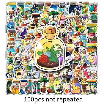 100Pcs Cartoon Bottle PVC Waterproof Stickers, Adhesive Bottle View Decals, for Suitcase & Skateboard & Refigerator Decor, Mixed Color, 55~85mm