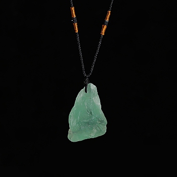 Natural Raw Green Fluorite Nugget Pendant Necklaces, Braided Cord Necklace for Women, 23-5/8 inch(60cm)