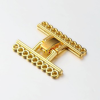 9 Strands Alloy and Brass Fold Over Clasps, 18-Hole, Golden, 24x29x5mm, Hole: 2mm