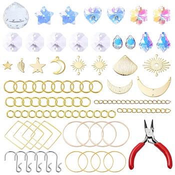 DIY Glass Suncatchers Pendants Pendant Decoration Making Kit, Mixed Color, 6~80x6~25x0.5~7mm, Hole: 0.8~8mm