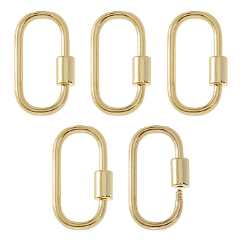 5Pcs Brass Screw Carabiner Lock Charms, for Necklaces Making, Oval, Golden, 25.5x14x2mm, Screw: 6.5x4.5mm, 5pcs/set