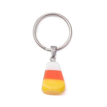 Resin Keychains, with Iron Split Key Rings, Corn, Trapezoid, 5.3cm