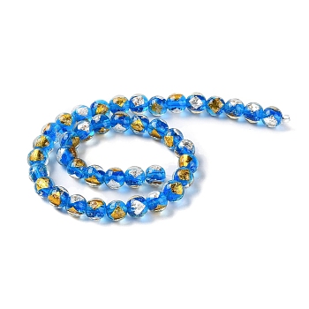 Handmade Gold & Silver Foil Lampwork Beads, Round, Dodger Blue, 10~10.5mm, Hole: 1.6~1.8mm, about 40pcs/strand, 14.57 inch(37cm)
