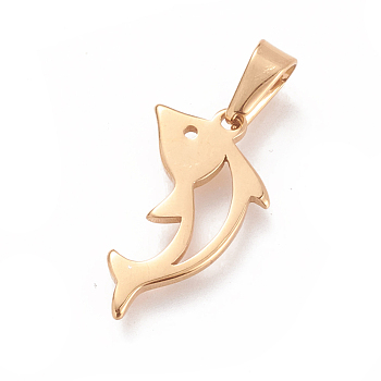 304 Stainless Steel Pendants, Large Hole Pendants, Dolphin, Golden, 18x11.5x1.5mm, Hole: 6x3mm