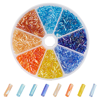 Elite 2880Pcs 8 Colors Opaque Colours Glass Twist Bugle Beads, Round Hole, Mixed Color, 6x2mm, Hole: 0.8mm, 9g/Color, 360Pcs/color