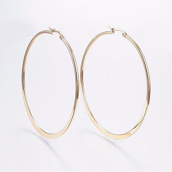304 Stainless Steel Big Hoop Earrings, Hypoallergenic Earrings, Flat Ring Shape, Golden, 12 Gauge, 69~71x2mm, Pin: 0.7x1mm