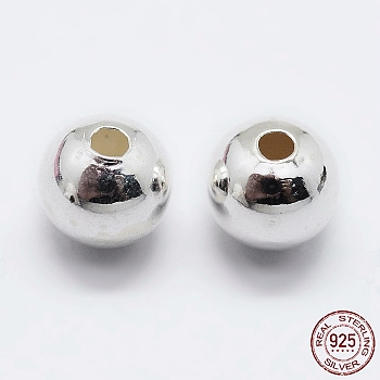 925 Sterling Silver Beads, Round, Silver, 5mm, Hole: 1.5~1.6mm