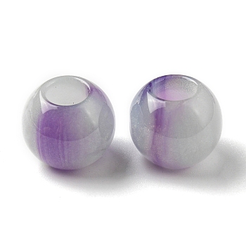 Resin European Beads, Large Hole Beads with Glitter Powder, Round, Purple, 13.5x13mm, Hole: 4mm