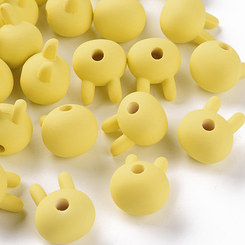 Acrylic Beads, Rubberized Style, Half Drilled, Rabbit, Yellow, 19x16.5x14.5mm, Hole: 3.5mm