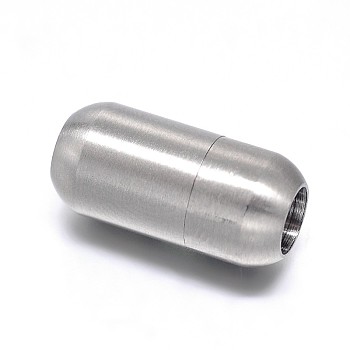 Barrel 304 Stainless Steel Magnetic Clasps with Glue-in Ends, Matte, Stainless Steel Color, 17x8mm, Hole: 4mm