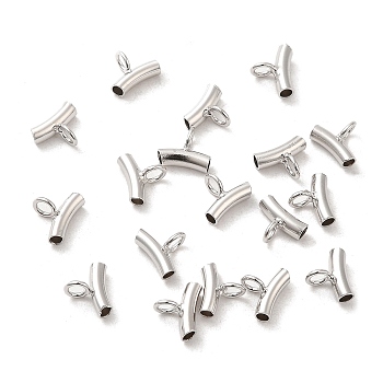 Rhodium Plated 925 Sterling Silver Tube Bails, Loop Bails, Curved Tube, Long-Lasting Plated, Real Platinum Plated, 5.5x7x3mm, Hole: 2mm, Inner Diameter: 1.5mm