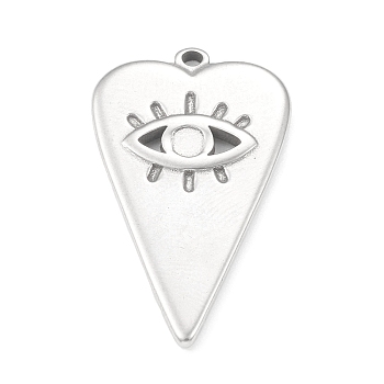 304 Stainless Steel Pendant Cabochon Settings, Heart with Eye, Stainless Steel Color, Tray: 2.5mm, 27x16x2mm, Hole: 1mm