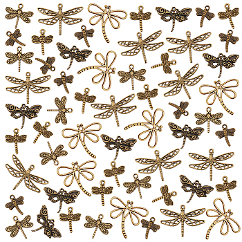 Elite 96Pcs 6 Style Tibetan Style Alloy Pendants, Cadmium Free & Lead Free, Dragonfly Charm, Antique Bronze, 18~28.5x16~35x2~3.5mm, Hole: 1.5~2mm, 16pcs/style