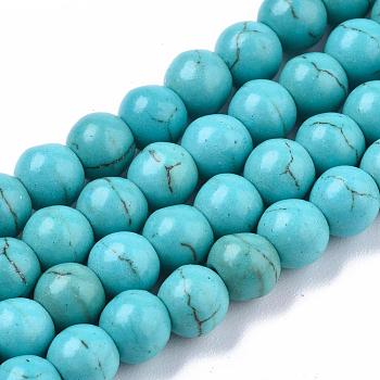 Kunsttürkisfarbenen Perlen Stränge, Runde, Türkis, 6 mm, Bohrung: 1 mm, ca. 60 Stk. / Strang