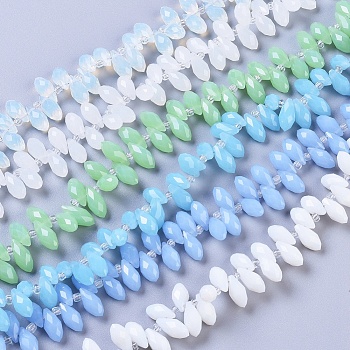 Glass Beads Strands, Top Drilled Beads, Imitation Jade Glass, Faceted, Teardrop, Mixed Color, 12x5.5~6mm, Hole: 0.8mm, about 99pcs/strand, 16.93 inch(43cm)