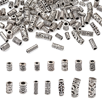 280Pcs 14 Style Tibetan Style Alloy Beads, European Beads, Cadmium Free & Nickel Free & Lead Free, Tube, Antique Silver, 6~23x4.5~8mm, Hole: 2.5~5mm, 20pcs/style