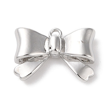 Brass Charms, Bowknot, 925 Sterling Silver Plated, 11x15.5x4.5mm, Hole: 1.2mm