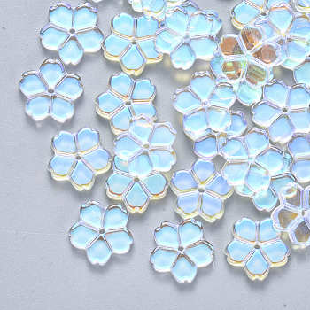 Transparent Glass Beads, AB Color Plated, Flower, Clear AB, 11.5x12x2.5mm, Hole: 1mm