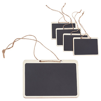 10Pcs Mini Wooden Hanging Chalkboard, Cute Blackboard Craft Decoration, with Jute Twine, Rectangle, Black, 19.8~20.5cm