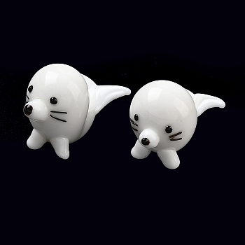 Handmade Lampwork Sea Lion Display Decorations, for Home Desktop Decoration, White, 24.5x13~15x17mm