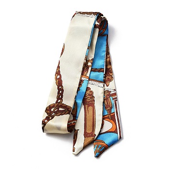 Printed Ribbon Scarf, Fashionable Handle Wrap for Women's Bags, Deep Sky Blue, 880~930x40x0.5mm