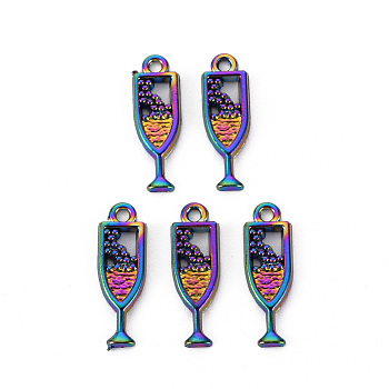Alloy Pendants, Cadmium Free & Nickel Free & Lead Free, Wine Glass, Rainbow Color, 20x6.5x1.5mm, Hole: 1.6mm