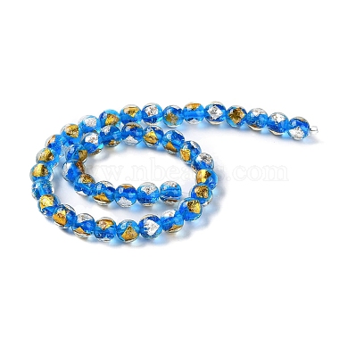 Dodger Blue Round Gold & Silver Foil Beads