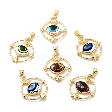 Real 18K Gold Plated Mixed Color Ring Brass+Resin Pendants