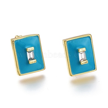 Brass Micro Pave Clear Cubic Zirconia Stud Earrings(ZIRC-A017-31G-RS)-2