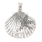 Tibetan Style Alloy Rhinestone Big Pendants, Shell with Starfish Charms, Antique Silver, 53.5x52x5mm, Hole: 12x6mm(FIND-H064-04AS)