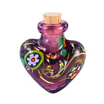 Handmade Lampwork Perfume Bottle Pendants, Heart Charms, with Cork, Old Rose, 32~33x25~26x14~15mm(LAMP-TADJ0001-06A)