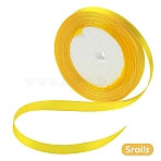 5 Roll Single Face Satin Ribbon, Polyester Ribbon, Breast Cancer Pink Awareness Ribbon Making Materials, Valentines Day Gifts, Boxes Packages, Yellow, 3/8 inch(10mm), about 25.00 Yards(22.86m)/Set(SRIB-YW0001-03B)