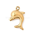 Ocean Theme 304 Stainless Steel Pendants, Real 18K Gold Plated, Ion Plating(IP), Long-Lasting Plated, Dolphin Charm, 15x10.5x4mm, Hole: 1mm(STAS-G389-01G-07)